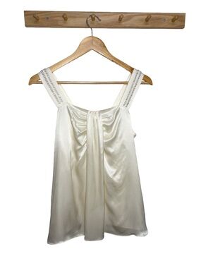 BANANA REPUBLIC | 100% Silk Ivory Chemise Tank with Wide Embellished Straps Sz M